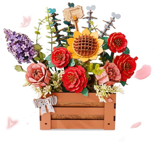 Rolife 3D Puzzle Holzblühbox Floristik Modellkits für Erwachsene zum Bauen Ewige Blumen Wohnkultur Weihnachts Geburtstags Geschenk für Sie/Ihn