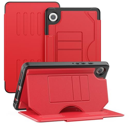 Case for Samsung Galaxy Tab A9 8.7 Inch 2023, PU Leather Hard Shell Smart Protective Cover Flip Case for Tab A9 SM-X110/X115/X117, Multi-angle Magnetic Stand, Auto Sleep/Wake, Card Slot, Red