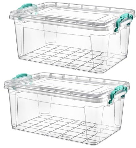 Best House|Plastic Storage Box with Clips & Lid|Size 10L (L:43cm W:28cm H:15cm)|Set of 2|Stackable Clear Durable Multipurpose Office supplies Home Kitchen Tools Crafts Household Versatile(MEDIUM Size)