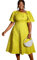 ONTINVA Robe midi évasée en jacquard rose avec col irrégulier et manches bouffantes courtes pour femme, robe trapèze formelle, fête, travail, jaune, XXL