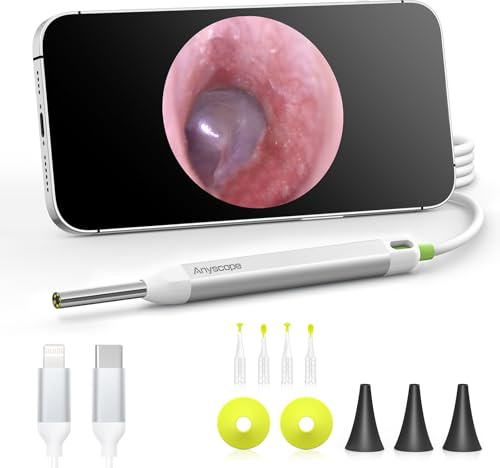 AnyScope HD Digitales Otoskop, Video Ohrfernrohr Otoskop Mit Licht, Ultra Clear View Ohrkamera Ohrenschmalz Entfernungswerkzeugen, Kompatibel Iphone Und Android Geräten, Silber