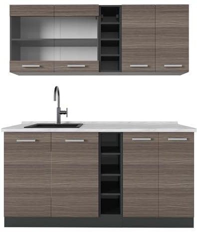 Vicco Singleküche R-Line, Küchenzeile Single, Edelgrau/Anthrazit, 160 cm, AP Marmor