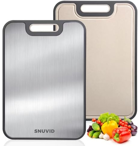 Snuvid Stainless Steel Cutting Board, Large Double Sided Cutting Board for kitchen, 18/8 Stainless Steel & Wheat straw pp, Food-Grade, non Toxic - Easy to Clean, 16 x 11 In