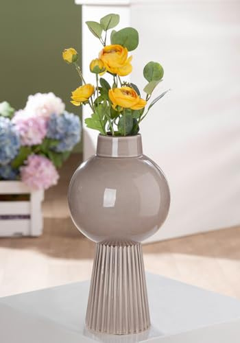 GILDE Vase Balazar Keramik grau glänzend Höhe 35 cm Durchmesser 18 cm Dekoration Wohnaccessoire Geschenk Wohnkultur