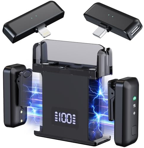 Micro cravate sans fil pour iPhone et Android, mini micro cravate pour enregistrement vidéo, vlogging, podcast, microphone cravate sans fil avec réduction du bruit, 20 heures d'utilisation avec étui