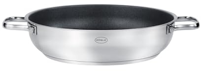RÖSLE Servierpfanne PUREELEMENTS 28 cm, Edelstahl, Antihaftversiegelung | Hochwertige, kratzfeste ProResist Beschichtung, induktionsgeeignet, backofenfest, spülmaschinengeeignet, silbern