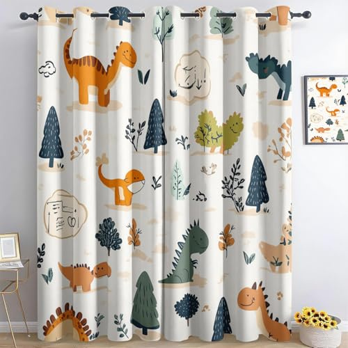 Cartoon-Dinosaurier Vorhang Schlafzimmer 2Er Set 100X140Cm(Bxh) Vorhänge Blickdicht Gardinen Wohnzimmer Modern Verdunkelungsvorhang 3D Vorhang Ösen Thermo Vorhang Für Schlafzimmer Kinderzimmer