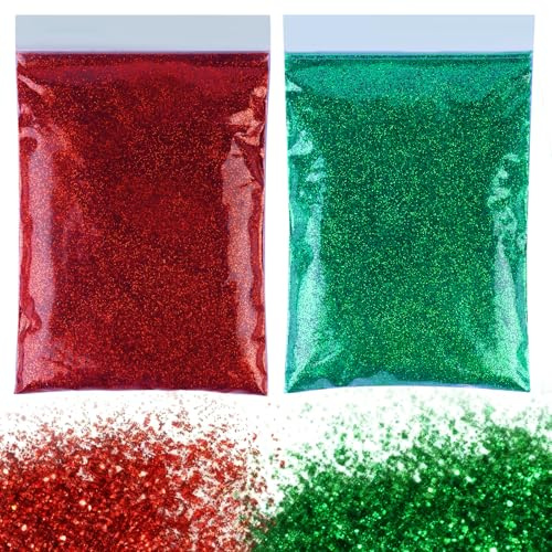 Glitzerpulver zum Basteln,100g Glitzer Rot Grün,Glitzer zum Weihnachten Basteln Kerzen,Glitzerpulver für Nägel Gesicht DIY Epoxidharz Kartenbasteln(Rot+Grün)