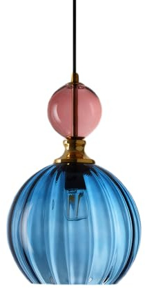 XIRYTU-H Bunte Pendelleuchte aus mundgeblasenem Glas mit goldfarbenen Akzenten,Höhenverstellbare, E27 Hängelampe Deckenlampe im modernen Industrie-Stil – für Esszimmer, Küche, Schlafzimmer (Blau)