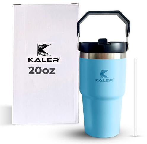 kaler Tumbler, Double Wall Stainless Steel- 20 oz,100% Leakproof Flip lid with Style and funnctionality (Light Blue)