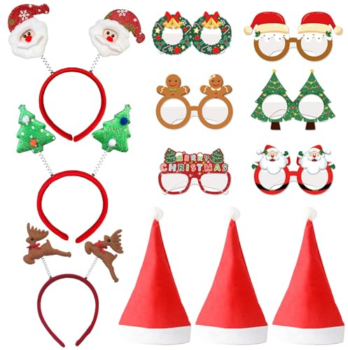 FESDMOH 12PCS Weihnachtsstirnband Weihnachtsbrillen und Weihnachtsmütze Set, Lustig Weihnachts Haarreif, Weihnachtsassesoires für Erwachsene und Weihnachten Weihnachtsfeier