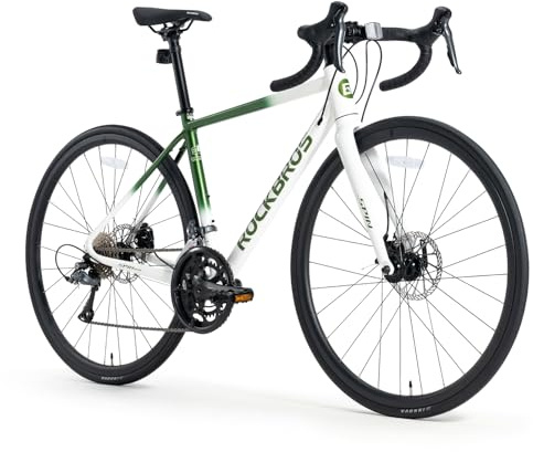 ROCKBROS Spin W2M Rennrad 700C Aluminiumrahmen, Claris 2x8 Gang Schaltung, Mechanische Scheibenbremsen, Leichtes Straßenfahrrad für Damen Herren, Komfort & Kontrolle auf Langstrecken, L, Weiß-Grün