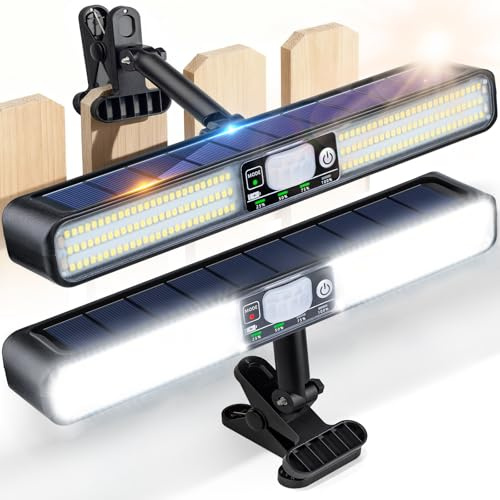 Jeebel 2 Pezzi Lampada Solare con Sensore Movimento 28cm 1200LM Luci Solari da Giardino con Clip, 160 LED, 5 Modalità, IP65, Luce Avviso Rosso-Blu, Faretto da Esterno Solare per Campeggio Recinzione