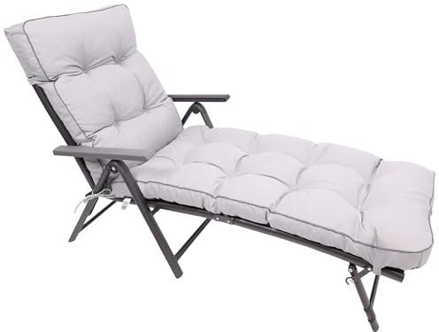 TexDeko® Ecolen Liegenauflage für Gartenliege Polster 190x60cm Hell-Grau | mit Antirutsch-Boden, wasser- & schmutzabweisend, UV-Schutz, Paspelrand, Leinenoptik, bequemes Polster für Sonnenliege