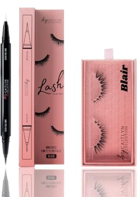 By Caitlyn 2-in-1 Lash Glue Eyeliner Pen (Black Shade) & Luxury Vegan Lashes (Blair Style) Bundle