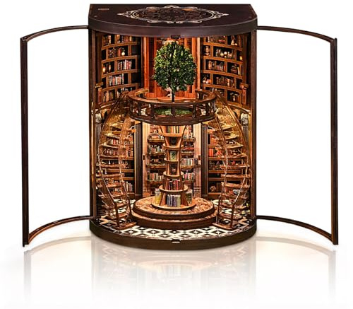 Cuteefun Maison de Poupées Miniature Bibliothèque, DIY Book Nook Kit | Loisirs Créatifs pour Adultes, Puzzle 3D, Décorations pour Étagères, Cadeau Unique pour Anniversaires et Noël (Wisdom Rings)