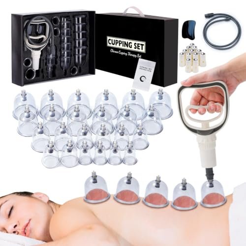 Schröpfgläser mit Vakuumpumpe, (24 Stück) Schröpfglas für Gesicht und Körper,Schröpfen set für Lymphdrainage，Muskelentspannung und gegen Cellulite，Schröpfset mit MiNi-Akupressurpunkt und Gua Sha-Brett