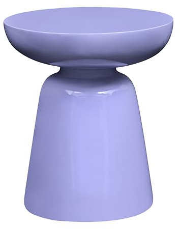 Round Accent Side Table with Bowl Top, Fiberglass with Sticker Finish, Modern Pedestal End Table for Living Room (Purple)