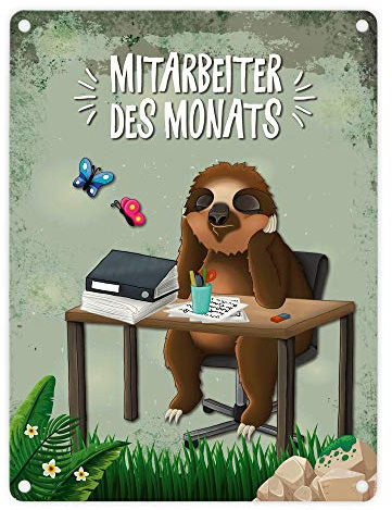 trendaffe - Metallschild mit Faultier Motiv und Spruch: Mitarbeiter des Monats