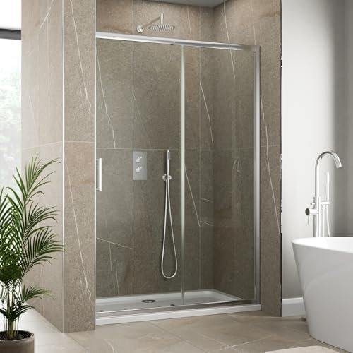 Luxura® 1100mm Sliding Shower Door Screen for Wet Room Cubicle Enclosures, 6mm Toughened Safety Glass, Framed, Reversible, Polished Chrome