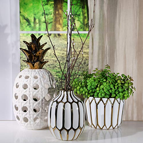 Sagebrook Home Keramikvase, die die Heimdekoration aufwertet, skulpturelle Blumenvase für Büro, Wohnzimmer, Tisch und Schlafzimmer, Hausdekoration mit Stil für jeden Raum, 20,3 cm, Weiß und Gold