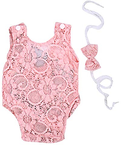 Amorar Baby Mädchen Overall Kleider Romper Outfit Neugeborene Fotografie Prop Kleidung Lace hohlen niedlichen Bogen Spielanzug Fotografie Strampler Kleid Zubehör + Stirnbänder Set