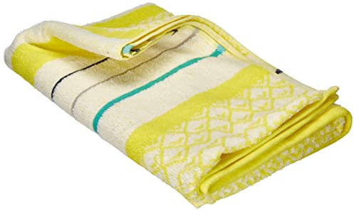 axentia Jacquard Serviette de Douche, Coton, Jaune/Blanc/Turquoise, env. 70 x 0,3 x 140 cm