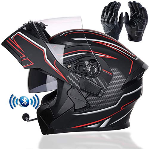 Braveking Motorradhelm, Double Lens Flip Vollvisierhelm Mit Bluetooth-Headset, Unisex-Elektroauto-Schutzhelm, Zu Öffnende Und Zu Schließende Entlüftungsöffnungen, DOT-Zertifiziert,1,XL