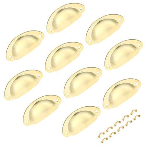 BOWAREPRO 10 Pcs Muschelgriff 82×35mm mit 20 Schrauben, Antik Muschelgriff, Apothekerschrank Griffe für Schublade Küchenschrank Möbelknöpfe (Gold)