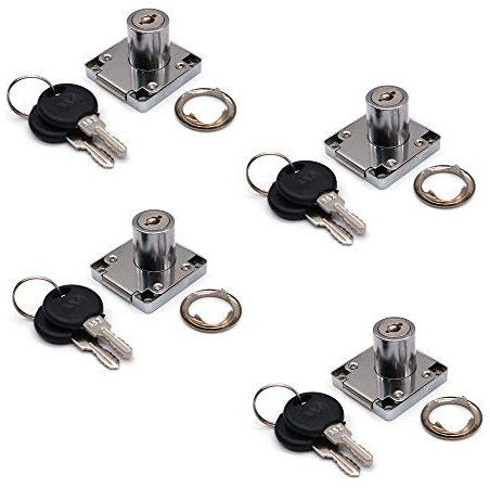 NUZAMAS - Juego de 4 cerraduras para armarios y cajones con 2 llaves, cilindro para cerradura de muebles, aleación de zinc para puerta armario, cajón, buzón (22 mm)