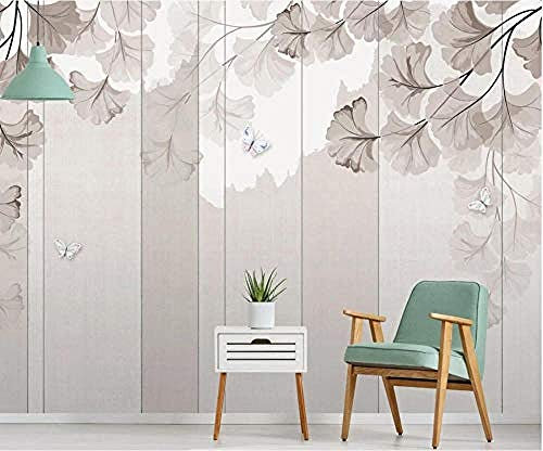Mur de papier peint de feuilles de Ginkgo dessiné à la main simple et élégant pour la décoration murale du salon et papier peint 3d gris poster pierre photo salon chambre chambre enfant-200cm×140cm