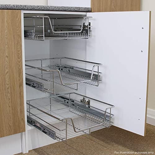 KuKoo 4 x Kitchen Pull Out Soft Close Heavy Duty Baskets, 400mm Wide Cabinet, Slide Out Wire Storage Drawers, Pull-Out Organiser Metal