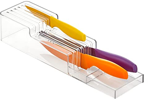 mDesign 2-Tier Knife Block — Kitchen Storage Unit for up to 12 Knives — Cutlery Organiser for Drawers — Clear