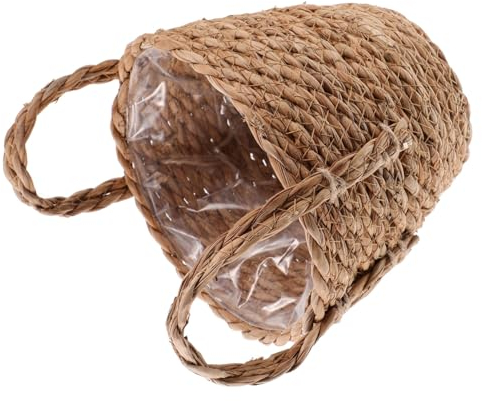 Yardwe Woven Flower Basket Straw Weaving Basket Plant Flower Pots Cover Garden Plant Containers Wicker Rattan Vase Storage Bins Box Container Sundries Organizer 16CM