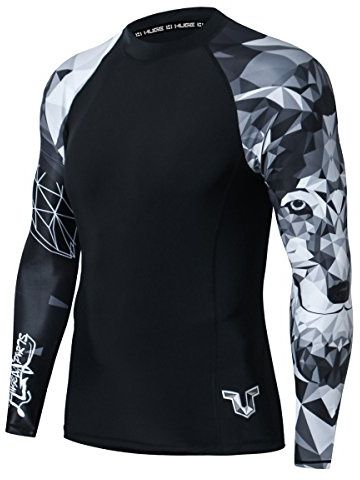 HUGE SPORTS Schwimmshirt Badeshirt Rashguard-Shirts Herren Langarm UPF 50+ | UV Sonnenschutz Elastisches Gewebe Atmungsaktiv Schnelltrocknend Leicht für Schwimmen Surfen Wassersport Radfahren Wandern