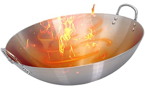 GXDHOME Wok Pan in Acciaio Inox Padella Antiaderente Facile da Pulire 34-70cm pentola Cinese Non Rivestita per Uso Domestico Non Magnetico Doppio Orecchio Wok Pan per fornello a Gas