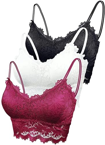 Leezepro Damen BH 3er Pack Ohne Bügel Push up Crop Top Sexy Bustier Spitze BH Set Sport BH für Alltag Yoga Fitness(Schwarz-Weiß-Rot,M)