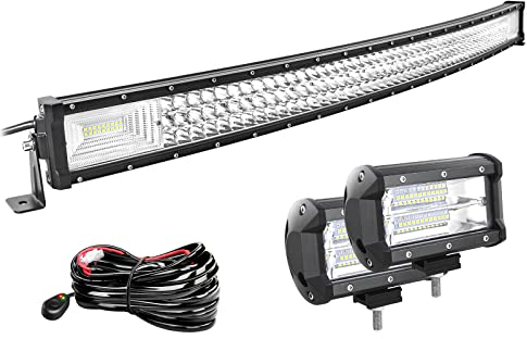 Willpower 42 Zoll 107CM 540W Led Arbeitsscheinwerfer Bar Gebogen + 2pc 5 Zoll Led Scheinwerfer + Kabelbaum 12V 24V LED Bar für Offroad Auto Traktor Zusatzscheinwerfer Rückfahrscheinwerfer Lightbar
