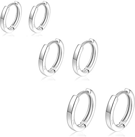 3 Pairs Sterling Silver Hoop Earrings for Women S925 Huggie Hoop Earrings With Cubic Zirconia Small Cartilage Sleepers Huggie Hinged Earrings Set for Girls Men