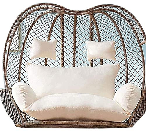 DZKJ Double Swing Chair Cushion, Washable Hanging Egg Chair Cushions Replacement, 2 Seater Waterproof Hanging Hammock Chair Seat Pads for Outdoor and Indoor(Color:White)