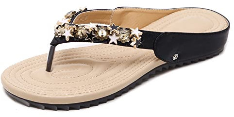 Sandales Plate Été Femmes, Plage Chaussures Nu-Pieds Mode avec Claquette Piscine Semelle Confortable Léger,Noir,35