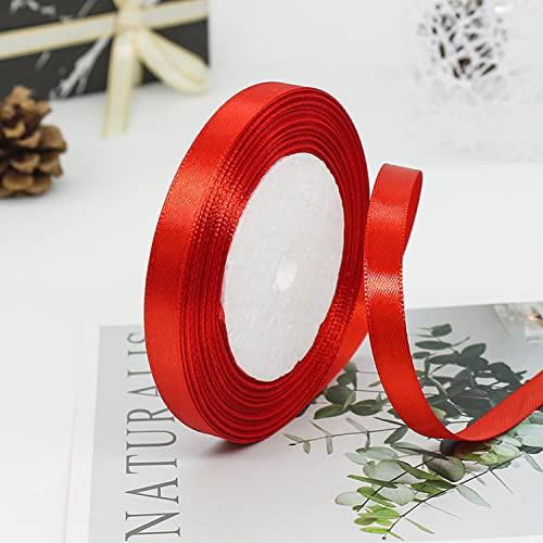 ZHIHUI Satinband Rot 10mm, 22 Meters Dekoration Geschenkband Fein Schleifenband, Stoffband für Luftballons, Hochzeit, Taufe und Geburtstag Geschenke Der Valentinstag Verpackung von Geschenken