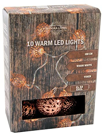 Spetebo LED Kugel Lichterkette - 100 cm - mit 10 LED Kupfer Kugeln warmweiß - Weihnachten Advent Tisch Fenster Deko Innen