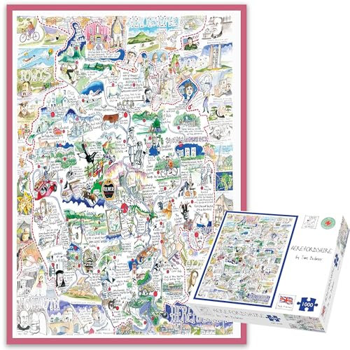 Comical Map Of Herefordshire, Artwork By Tim Bulmer - 1000 Piece Puzzle For Adults, Large Puzzle 66cm X 50cm In Size. Challenging To Complete But Fun And Humorous…