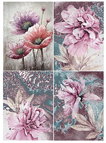 DCIDBEI Diamond Painting Fleurs 30x40 - Lot de 4 Broderie Diamant Fleur de Lotus - Zen Adulte Rose Puzzle