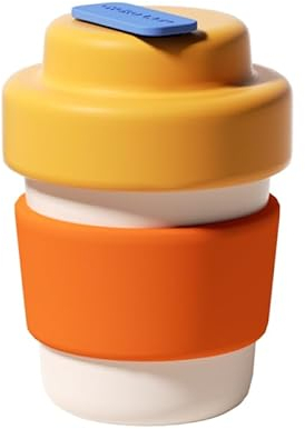 CHAKO LAB Isolierter Reise-Kaffeebecher, doppelte Vakuumwand, leicht zu greifen, BPA-frei, gelber Deckel, 400 ml