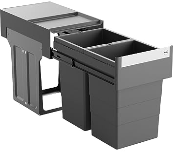 Hailo Abfallsammler 3666901 - Tandem Einbaumülleimer 2x 13 Liter - Abfalltrennsystem für Unterschränke ab 40 cm - Teleskopauszug - Montagefreundlich - Anthrazit - platzsparender Küchenmülleimer