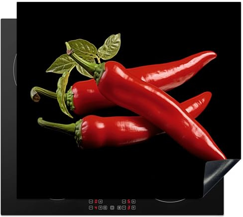 KitchenYeah© Induction Hob Protector Mat Cooker Top Protectors Cover | 20.3x22.7 / 57.6x51.6 cm - Ceramic Covers Electric Hobs Vinyl Red Pepper - Herbs - Spices - Black