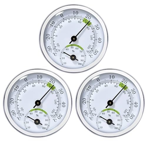 Nizirioo Termometro analogico igrometro 2 in 1: 3 pezzi, misuratore di temperatura e umidità, mini termoigrometro per bambini, casa, garage, soggiorno, ufficio, Ø 58 mm