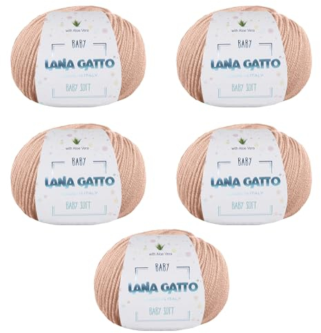 Gomitoli per lavoro a maglia e uncinetto, 100% Pura Lana Vergine Merino Extrafine by Lana Gatto. Linea Baby Soft bambini, neonati naturale con Aloe Vera, 250 g. 850 mt, (Beige - 14621, 5)